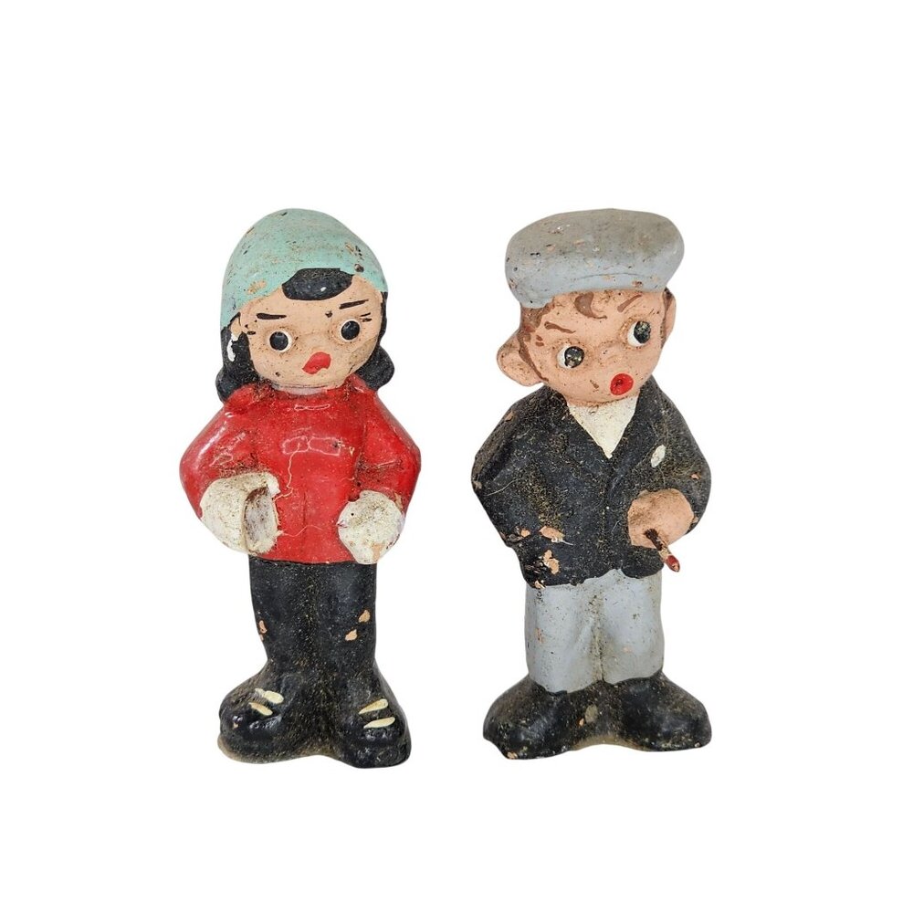 Vintage Spanish Mude People Miniature Figurines Terracotta Painter Boy Girl